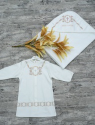 Крестильный комплект махровая пеленка и рубашка с принтом