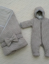Комплект "Вязаные узоры -1" комбинезон + одеяло с бантом