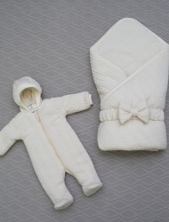 Комплект "Вязаные узоры -4" комбинезон + одеяло с бантом